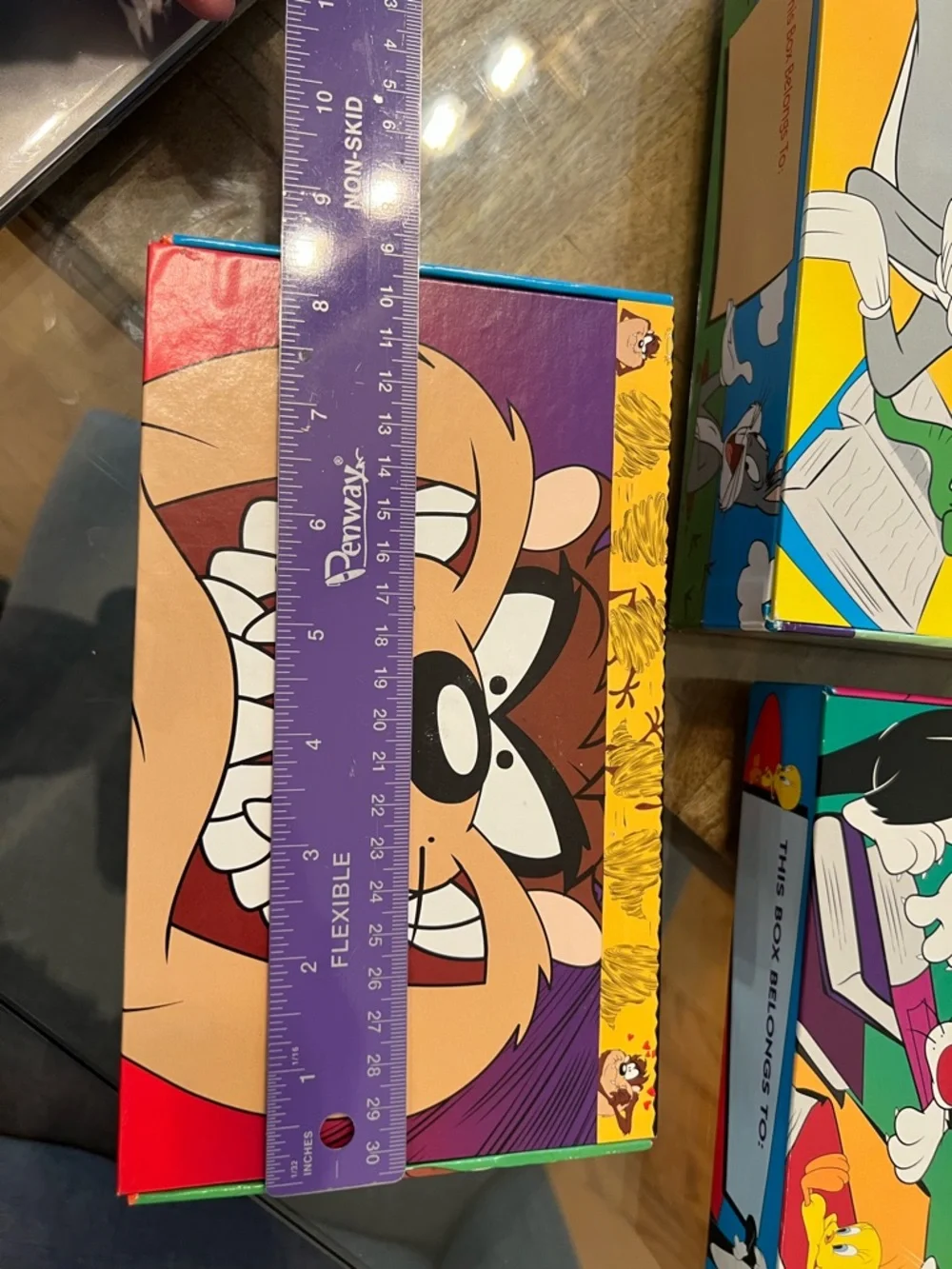 vintage 1990s Looney Tunes cardboard pencil boxes featuring characters